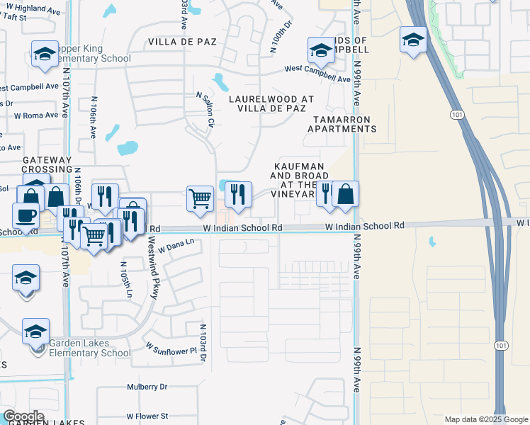 map of restaurants, bars, coffee shops, grocery stores, and more near 14 West Monterosa Street in Phoenix