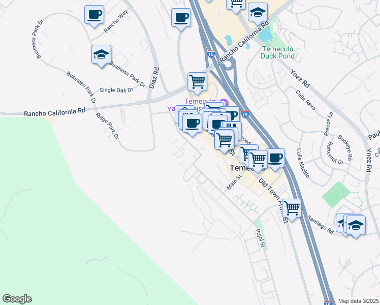 map of restaurants, bars, coffee shops, grocery stores, and more near 28470 Felix Valdez Avenue in Temecula