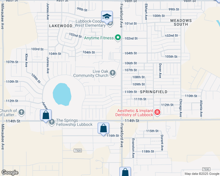 map of restaurants, bars, coffee shops, grocery stores, and more near 5819 110th Street in Lubbock