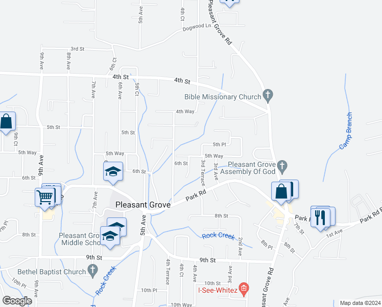 map of restaurants, bars, coffee shops, grocery stores, and more near 412 5th Way in Pleasant Grove