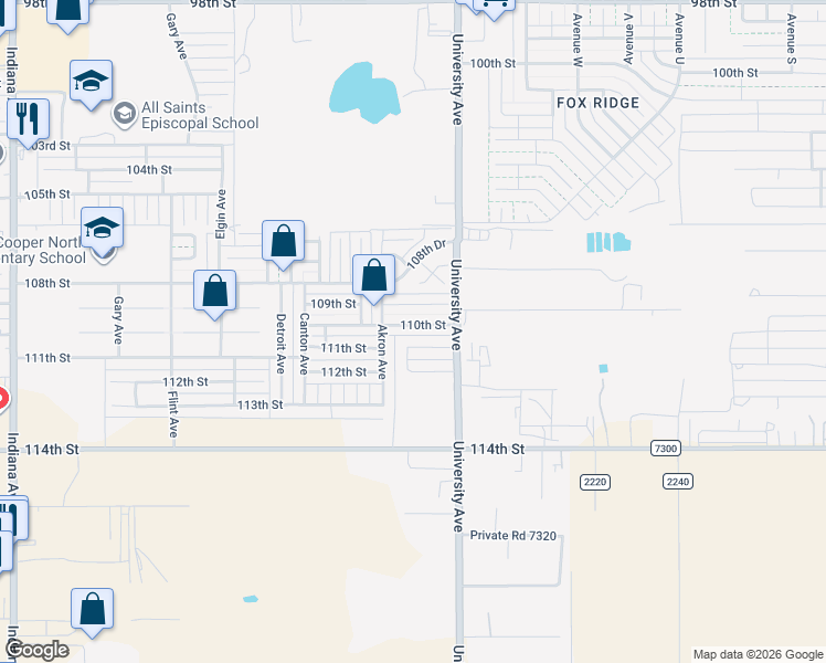 map of restaurants, bars, coffee shops, grocery stores, and more near 2524 110th Street in Lubbock