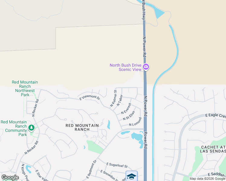 map of restaurants, bars, coffee shops, grocery stores, and more near 4356 North Katmai Street in Mesa