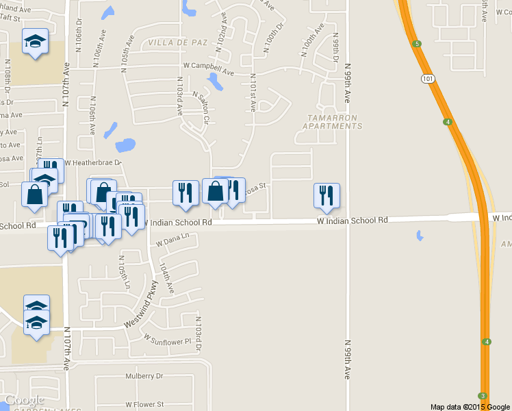 map of restaurants, bars, coffee shops, grocery stores, and more near 14 West Monterosa Street in Phoenix