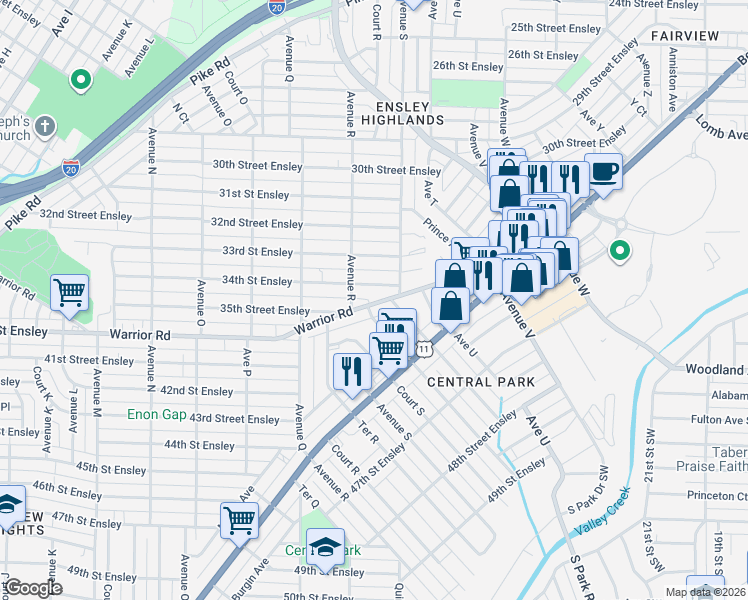 map of restaurants, bars, coffee shops, grocery stores, and more near 1817 34th Street Ensley in Birmingham