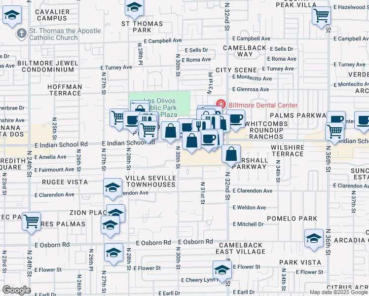 map of restaurants, bars, coffee shops, grocery stores, and more near in Phoenix