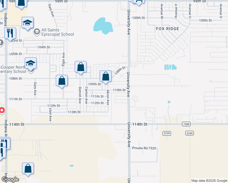 map of restaurants, bars, coffee shops, grocery stores, and more near 2524 110th Street in Lubbock