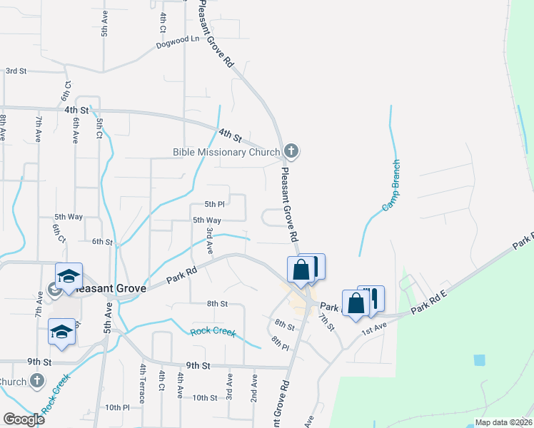 map of restaurants, bars, coffee shops, grocery stores, and more near 116 5th Place in Pleasant Grove