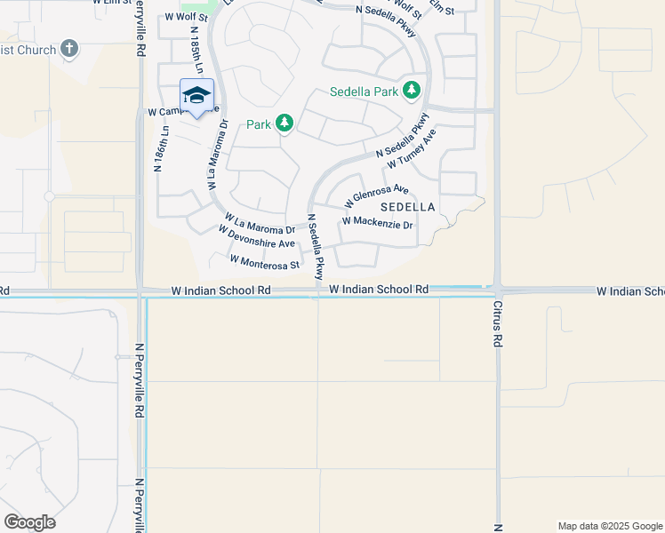 map of restaurants, bars, coffee shops, grocery stores, and more near 4164 North 182nd Lane in Goodyear