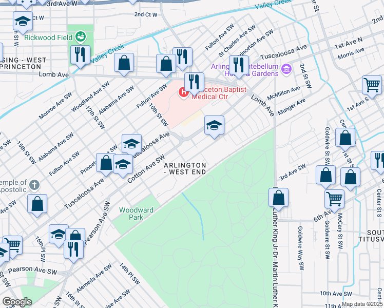 map of restaurants, bars, coffee shops, grocery stores, and more near 912 McMillan Avenue Southwest in Birmingham