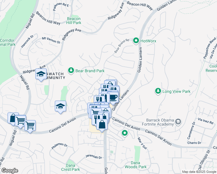 map of restaurants, bars, coffee shops, grocery stores, and more near 161 Shorebreaker Drive in Laguna Niguel
