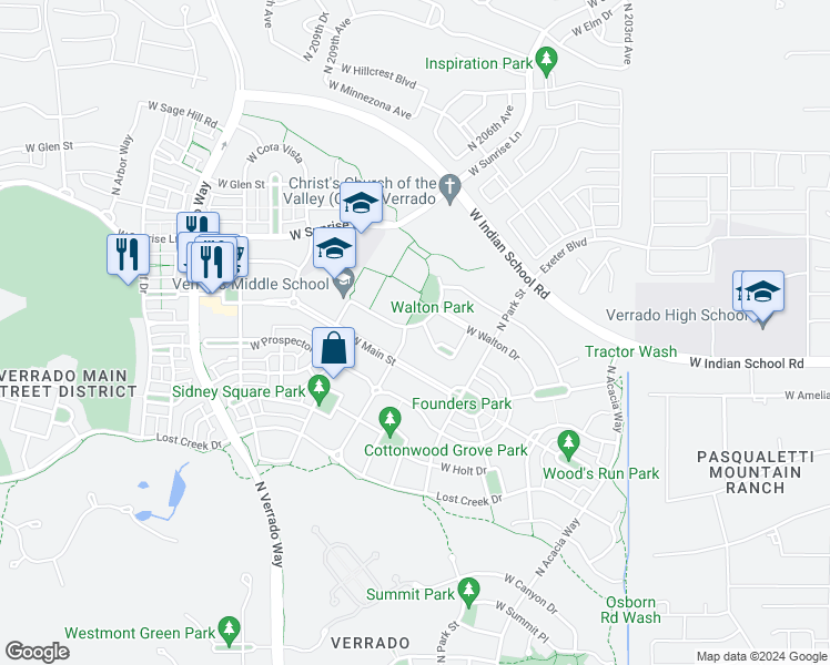 map of restaurants, bars, coffee shops, grocery stores, and more near 4163 North Evergreen Street in Buckeye