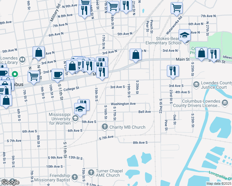 map of restaurants, bars, coffee shops, grocery stores, and more near 301-307 South 17th Street in Columbus