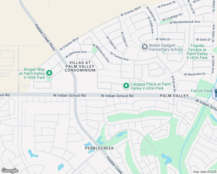 map of restaurants, bars, coffee shops, grocery stores, and more near 15671 West Devonshire Avenue in Goodyear