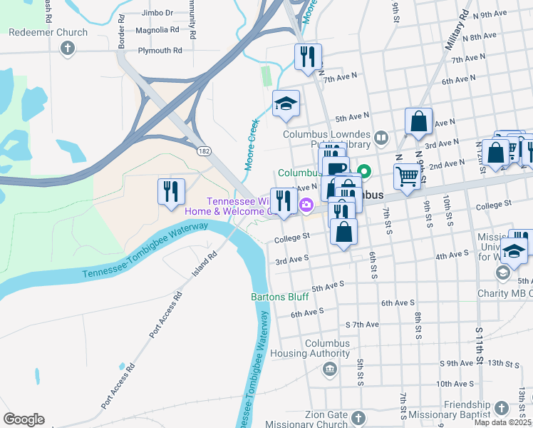 map of restaurants, bars, coffee shops, grocery stores, and more near in Columbus