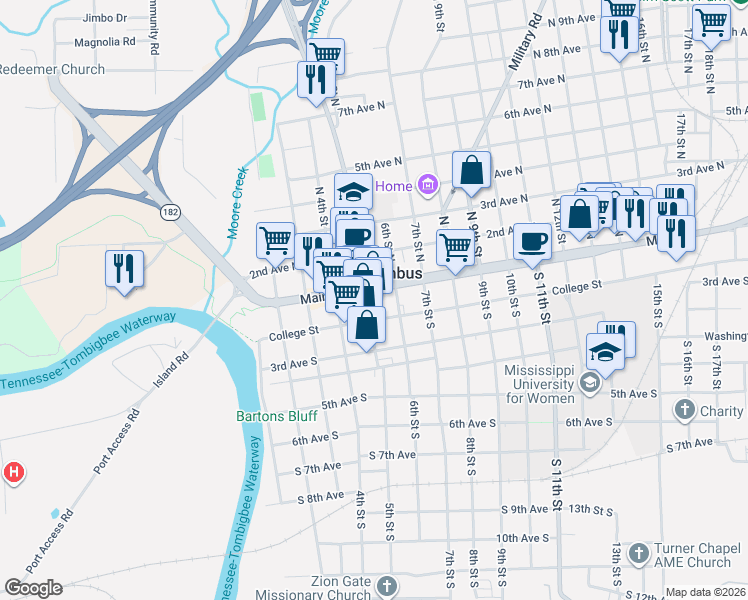 map of restaurants, bars, coffee shops, grocery stores, and more near in Columbus