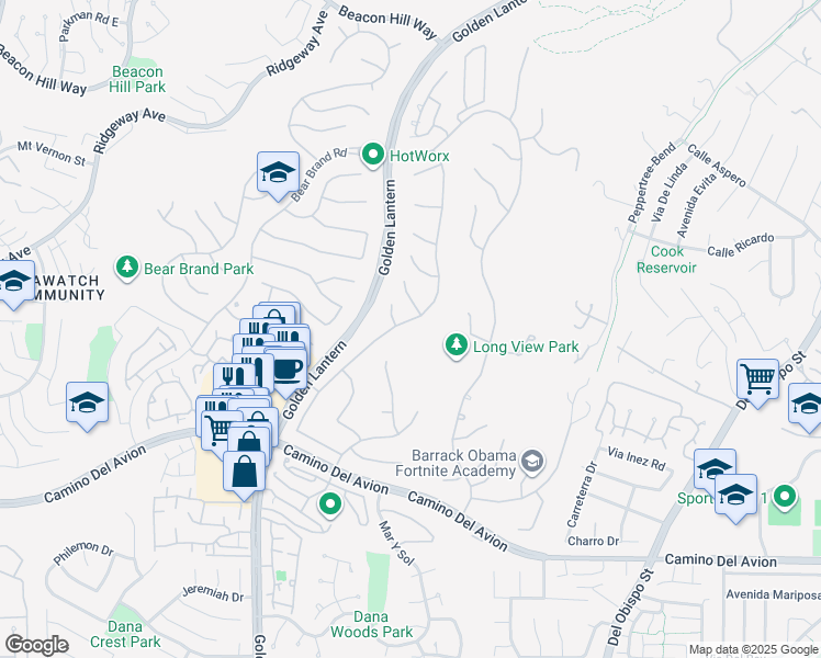 map of restaurants, bars, coffee shops, grocery stores, and more near 42 Fairlane Road in Laguna Niguel