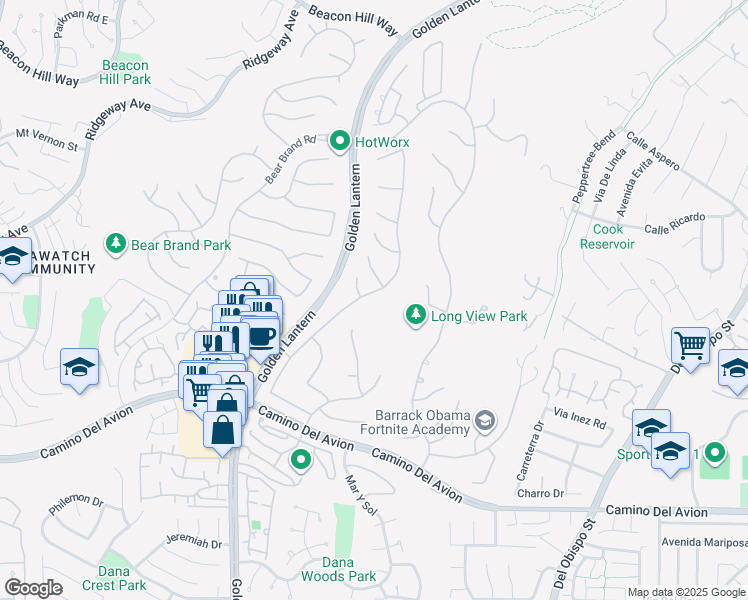 map of restaurants, bars, coffee shops, grocery stores, and more near 42 Fairlane Road in Laguna Niguel