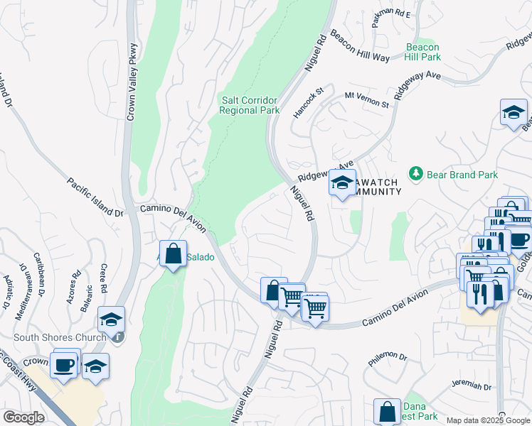 map of restaurants, bars, coffee shops, grocery stores, and more near 23941 Frigate Drive in Laguna Niguel