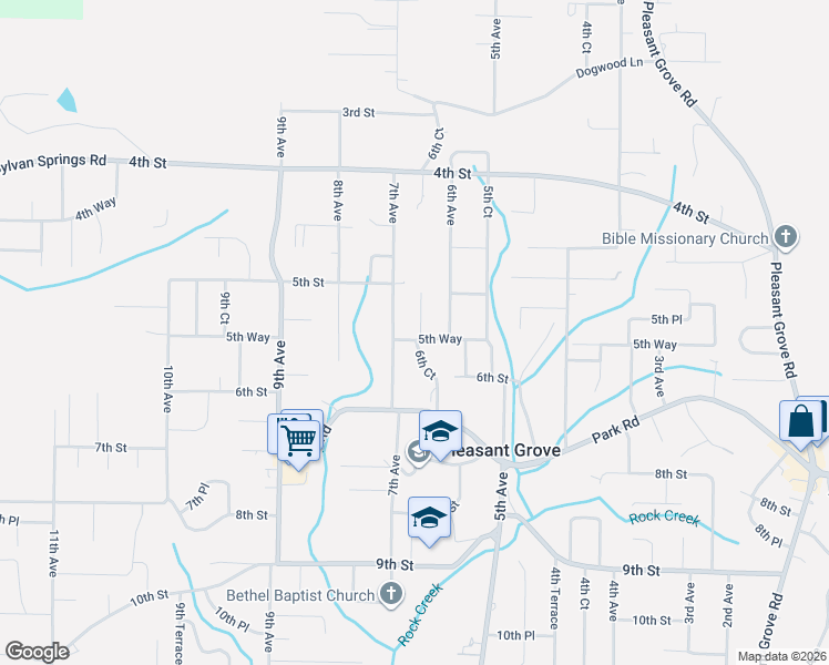 map of restaurants, bars, coffee shops, grocery stores, and more near 529 6th Court in Pleasant Grove
