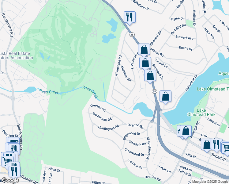 map of restaurants, bars, coffee shops, grocery stores, and more near 2414 Hiawassee Road in Augusta