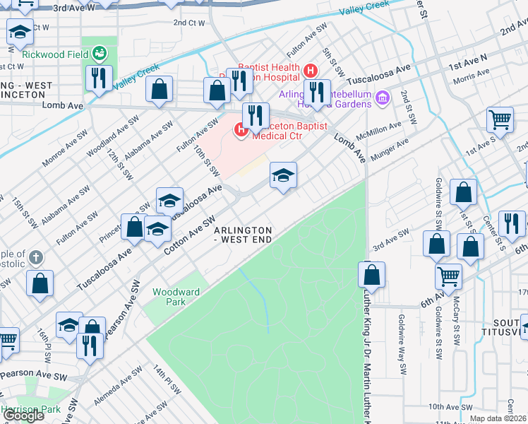 map of restaurants, bars, coffee shops, grocery stores, and more near 898 McMillan Avenue Southwest in Birmingham