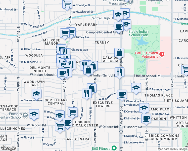 map of restaurants, bars, coffee shops, grocery stores, and more near in Phoenix