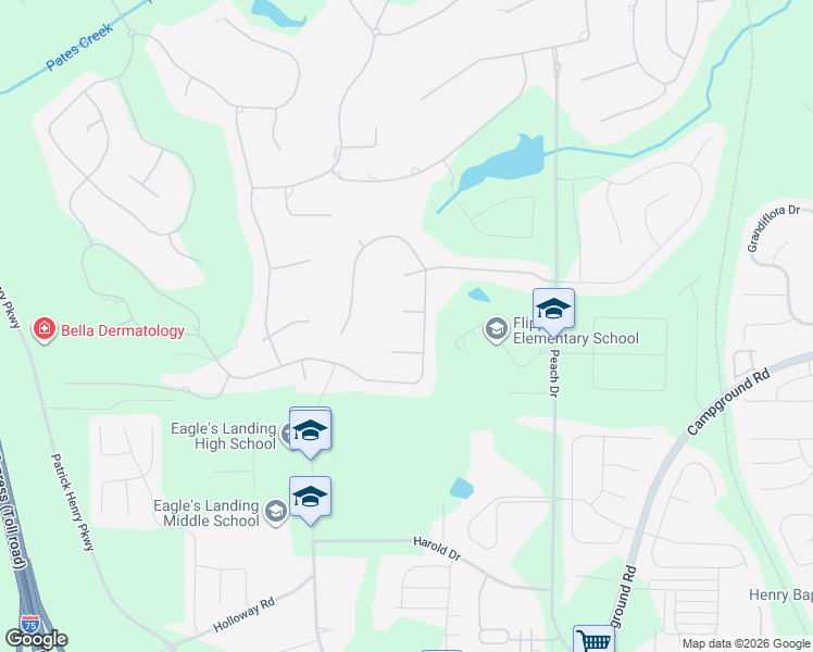 map of restaurants, bars, coffee shops, grocery stores, and more near 605 Banbury Court in McDonough