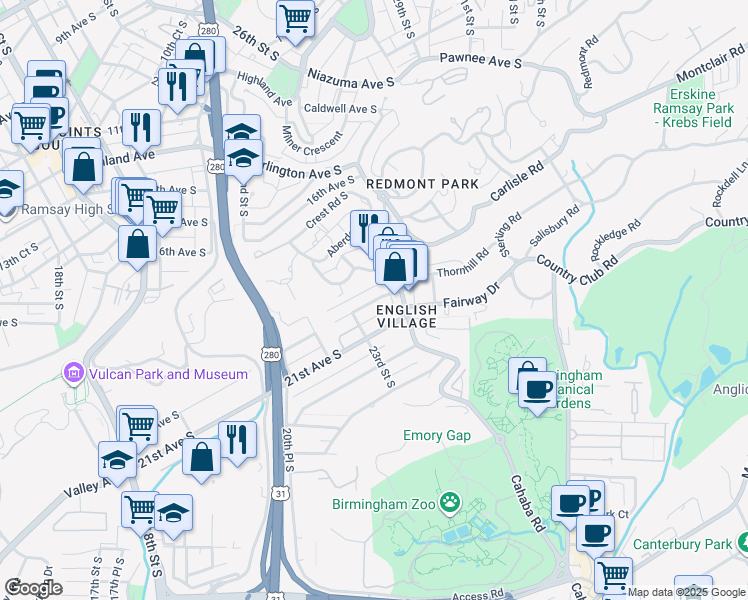 map of restaurants, bars, coffee shops, grocery stores, and more near 2328 20th Avenue South in Birmingham