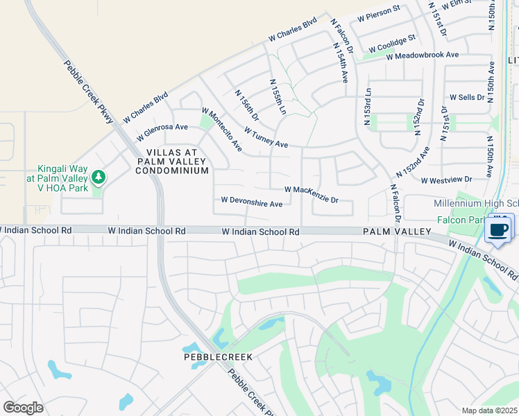 map of restaurants, bars, coffee shops, grocery stores, and more near 15623 West Devonshire Avenue in Goodyear