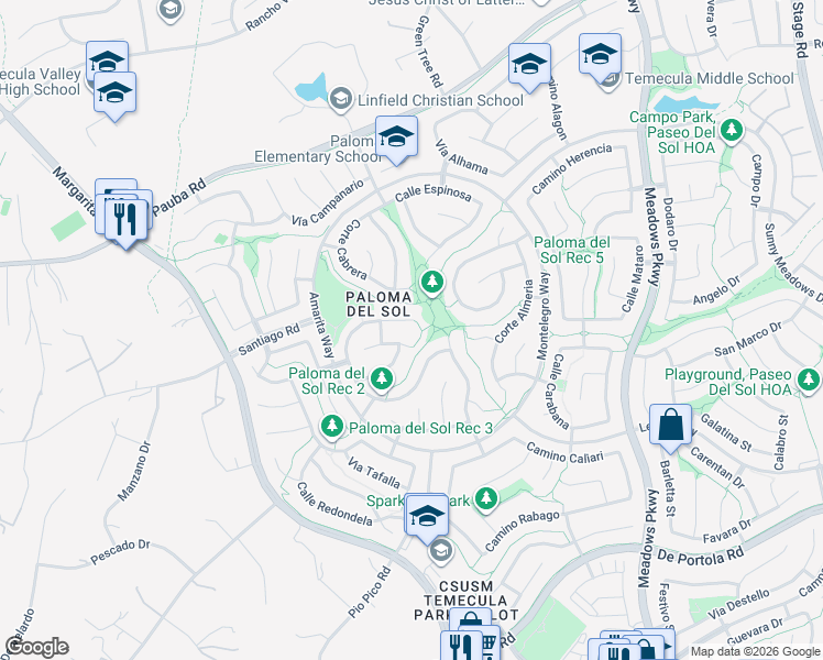 map of restaurants, bars, coffee shops, grocery stores, and more near 31921 Corte Pollensa in Temecula