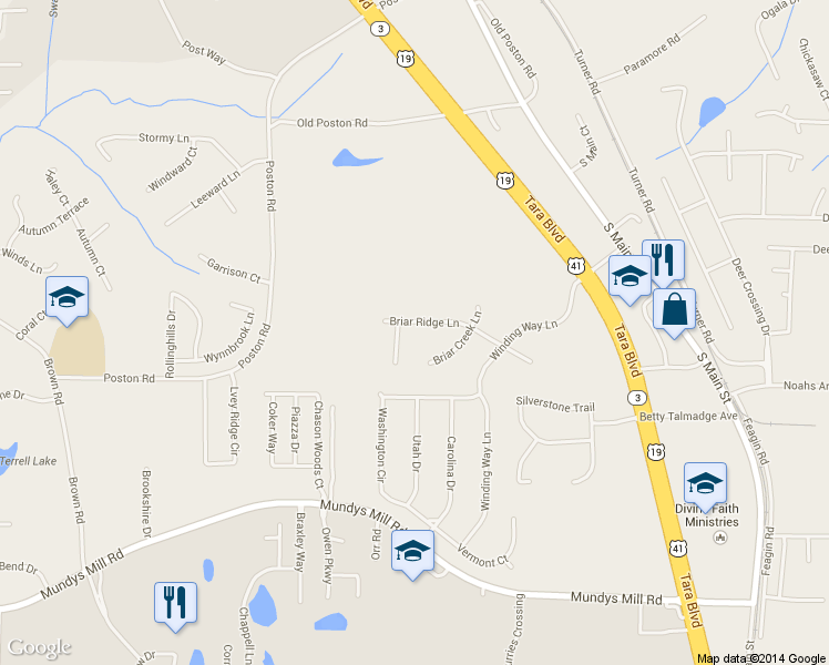 map of restaurants, bars, coffee shops, grocery stores, and more near 1239 Briar Ridge Lane in Jonesboro