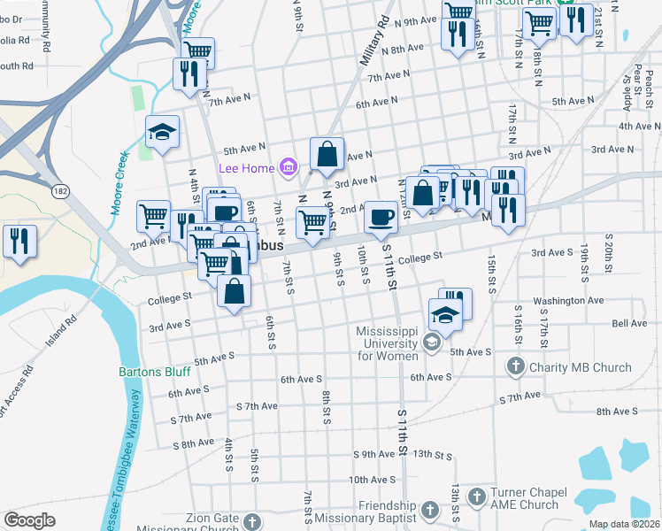 map of restaurants, bars, coffee shops, grocery stores, and more near 817 South 2nd Avenue in Columbus