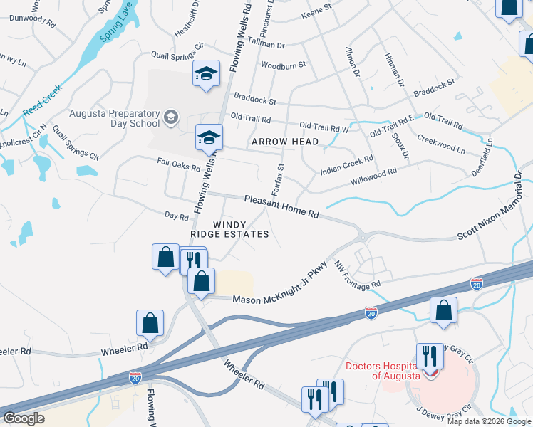 map of restaurants, bars, coffee shops, grocery stores, and more near 401 Old Anderson Road in Augusta