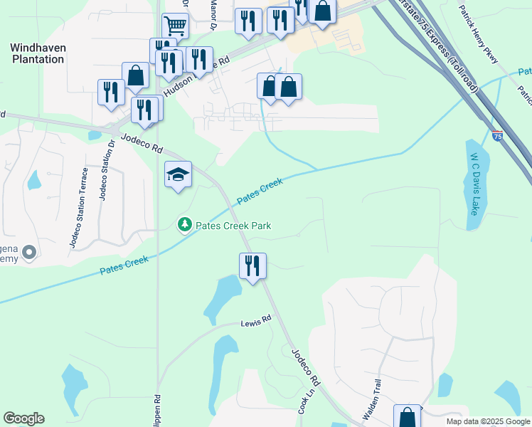 map of restaurants, bars, coffee shops, grocery stores, and more near 117 Acadian Drive in Stockbridge