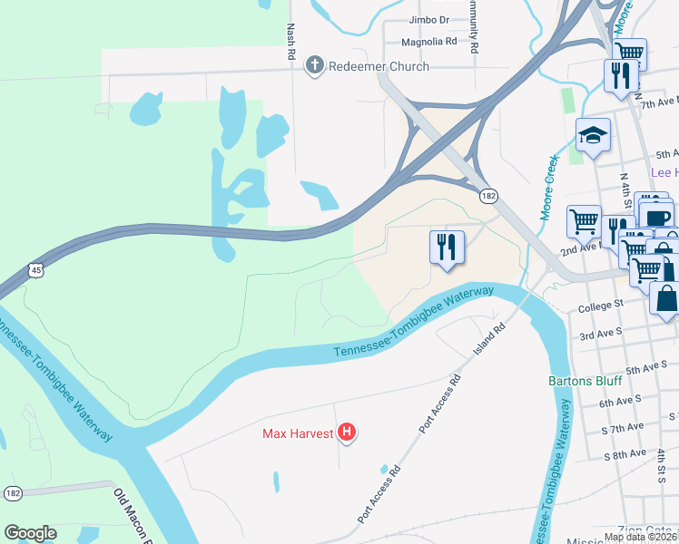 map of restaurants, bars, coffee shops, grocery stores, and more near 626 Moores Creek Road in Columbus