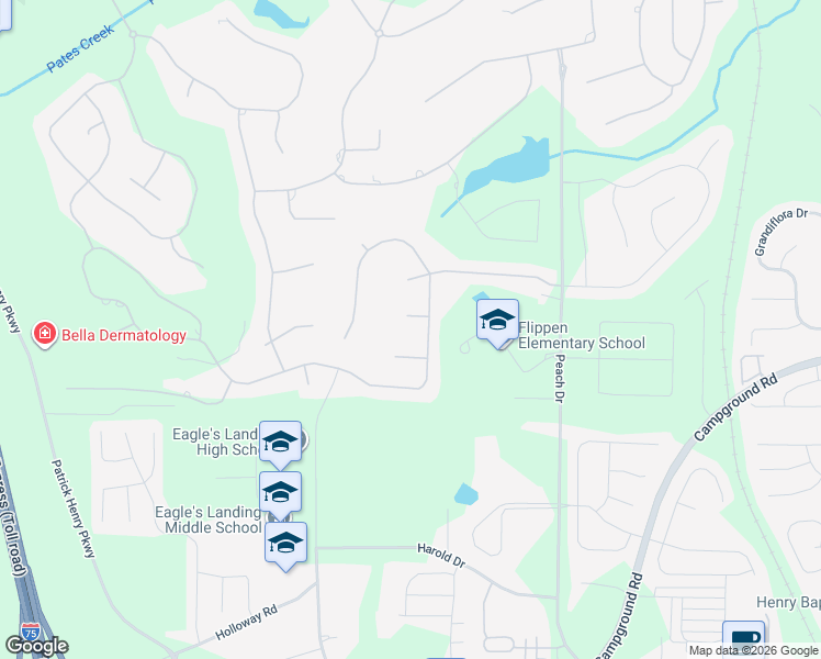 map of restaurants, bars, coffee shops, grocery stores, and more near 605 Banbury Court in McDonough