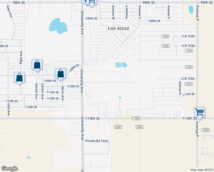 map of restaurants, bars, coffee shops, grocery stores, and more near 2305 109th Street in Lubbock