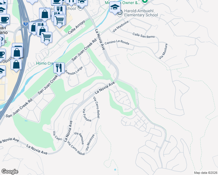 map of restaurants, bars, coffee shops, grocery stores, and more near 27791 Camino Del Rio in San Juan Capistrano