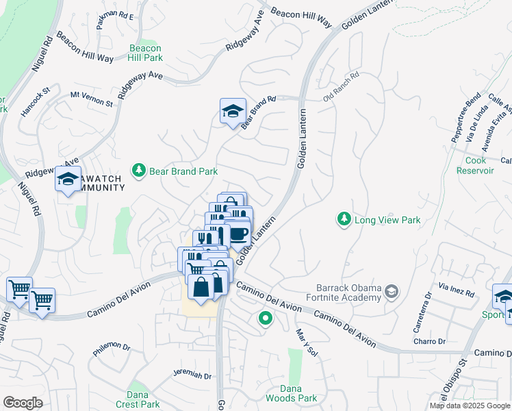 map of restaurants, bars, coffee shops, grocery stores, and more near 32 Pembroke Lane in Laguna Niguel