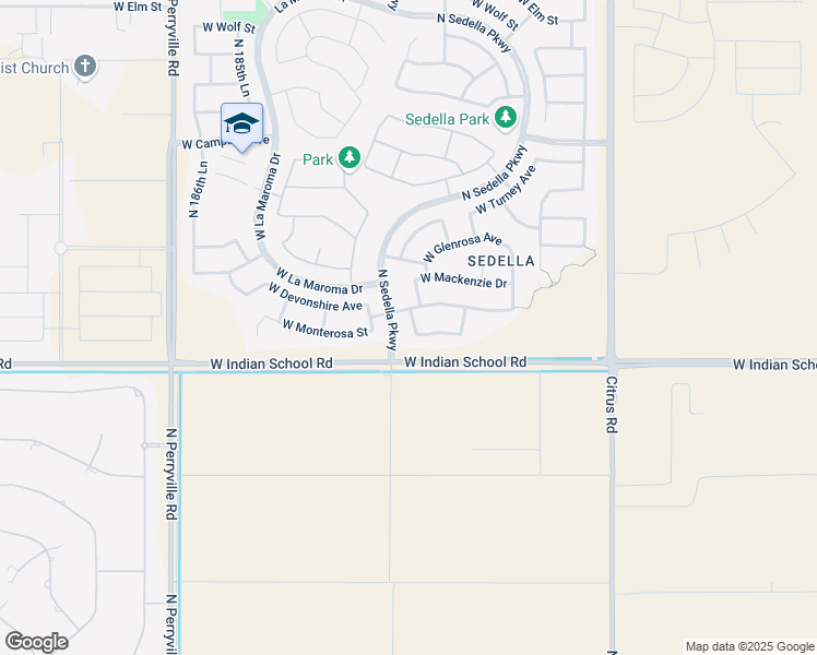 map of restaurants, bars, coffee shops, grocery stores, and more near 4164 North 182nd Lane in Goodyear