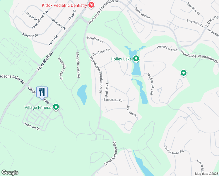 map of restaurants, bars, coffee shops, grocery stores, and more near 100 Live Oak Road in Aiken