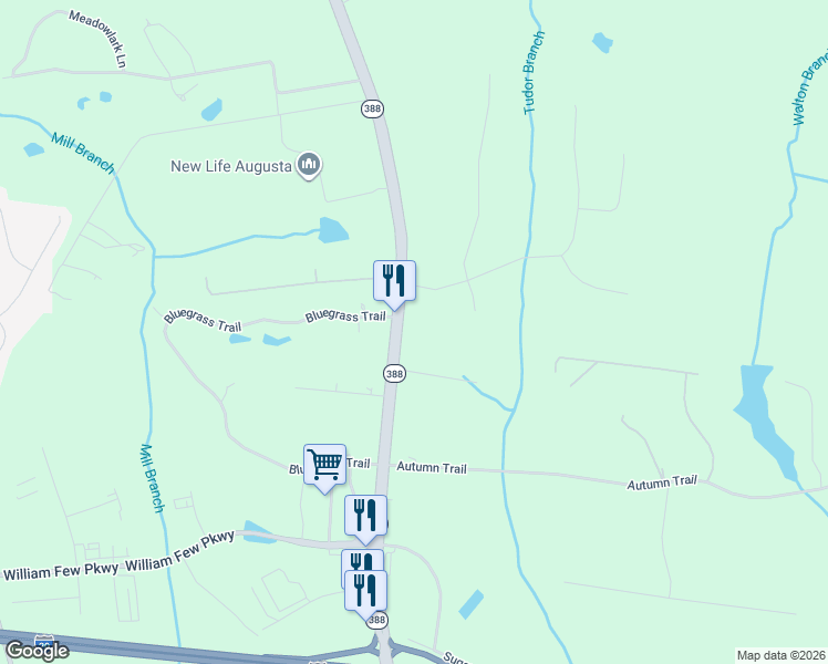 map of restaurants, bars, coffee shops, grocery stores, and more near 360 Lewiston Road in Grovetown
