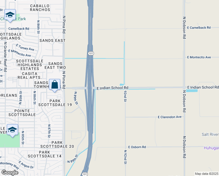 map of restaurants, bars, coffee shops, grocery stores, and more near East Indian School Road in Scottsdale
