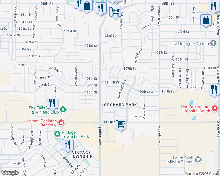 map of restaurants, bars, coffee shops, grocery stores, and more near 4018 110th Street in Lubbock