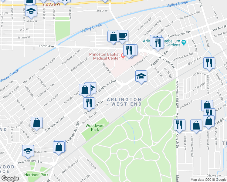 map of restaurants, bars, coffee shops, grocery stores, and more near 1008 Cotton Avenue Southwest in Birmingham