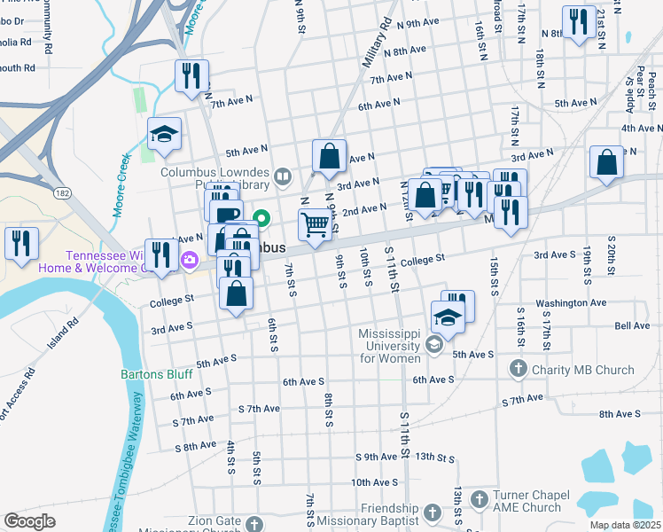 map of restaurants, bars, coffee shops, grocery stores, and more near 817 South 2nd Avenue in Columbus