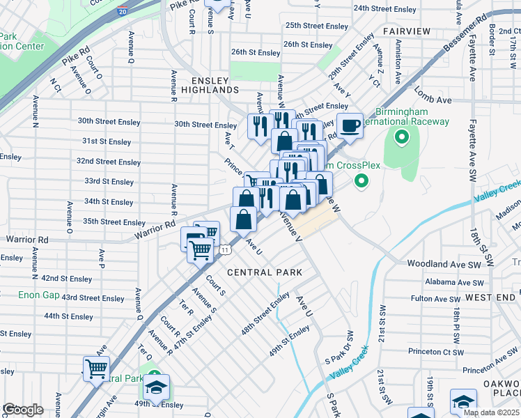 map of restaurants, bars, coffee shops, grocery stores, and more near 2116 Bessemer Road in Birmingham