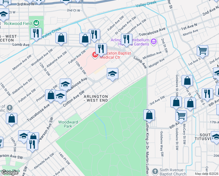 map of restaurants, bars, coffee shops, grocery stores, and more near 836 McMillon Avenue in Birmingham