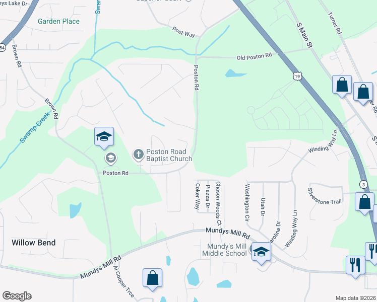 map of restaurants, bars, coffee shops, grocery stores, and more near 1056 Wynnbrook Lane in Jonesboro