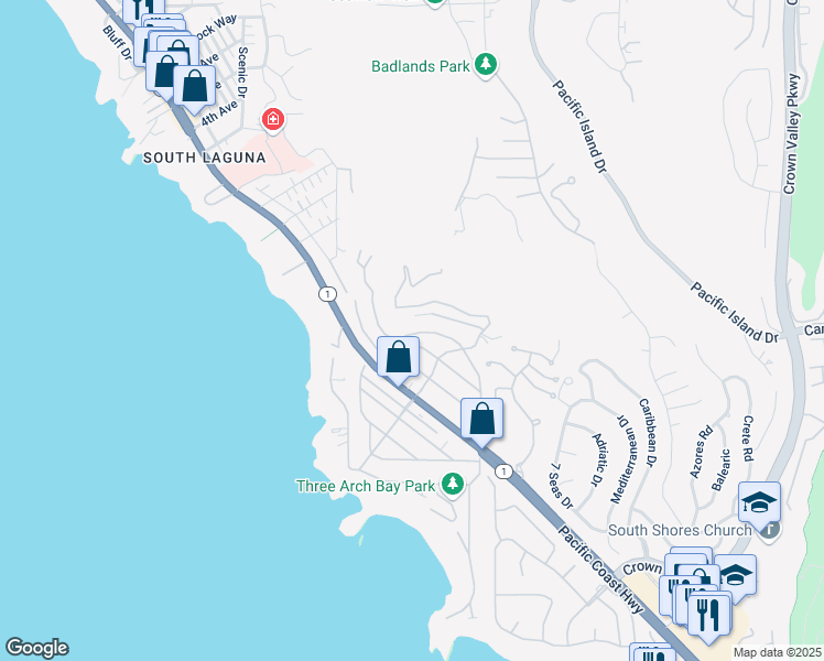 map of restaurants, bars, coffee shops, grocery stores, and more near 23 No Vista De La Luna in Laguna Beach